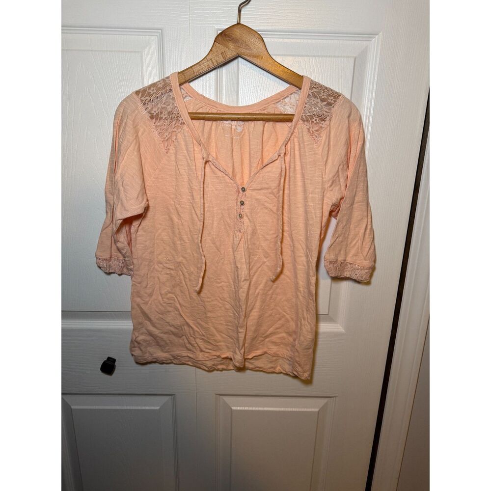Dream Out Loud by Selena Gomez Peach Lace Trim Peasant Top Women's Medium